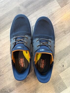 Skechers Men's Navy with orange trim Slip-On Boat Shoes/loafer 10.5